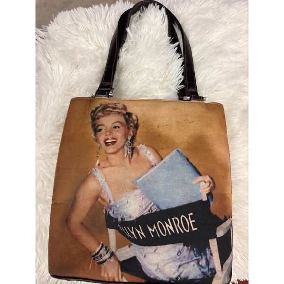 Marilyn Monroe Tote Bag Rhinestone Accents & Faux Leather Handles Retro Style - Picture 4 of 16